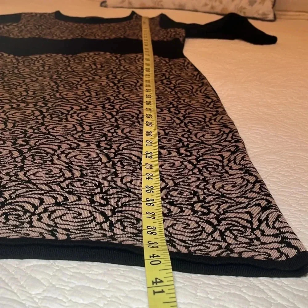 Sweater Dress Midi Women’s Large  Stretchy Knit Floral Print Black‎ Tan